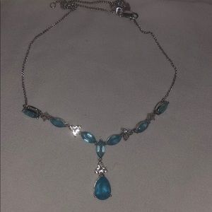 Cute CZ and baby blue gem stone necklace. Like new
